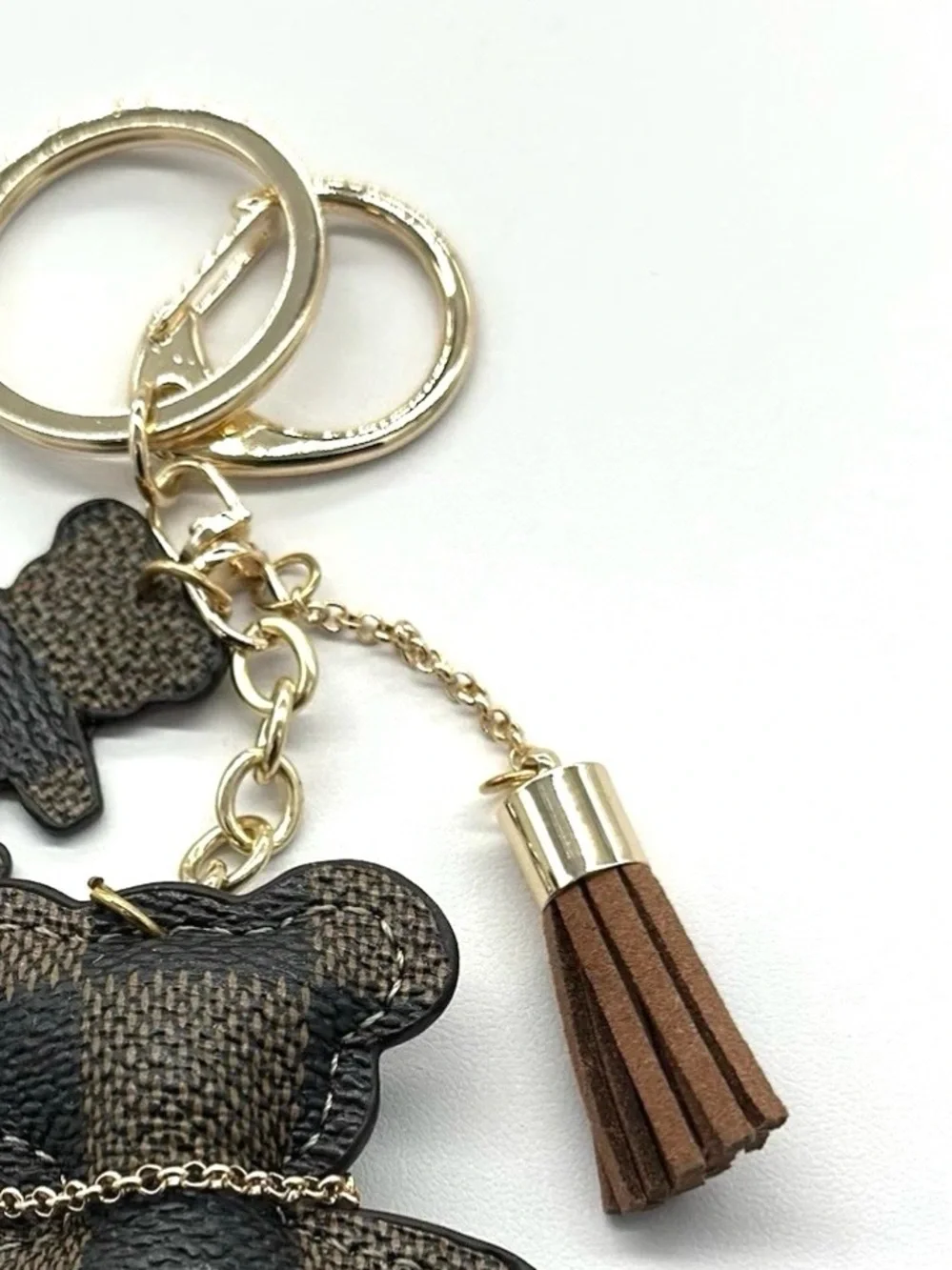 Brown & Gold Teddy Bear Keychain Bag Charm with Tassel